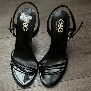 GBG Los Angeles Black Strappy Slingback Heeled Sandals